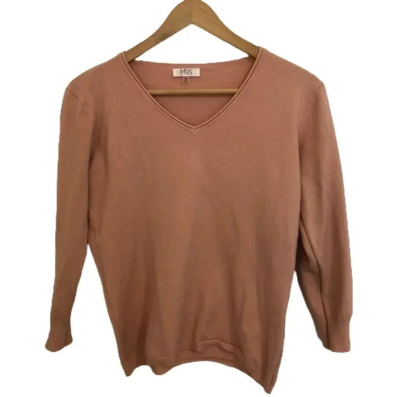 NWOT Soft Pastel Peach V-Neck  Sweater Size M Balletcore Casual Office Classic - Picture 3 of 11